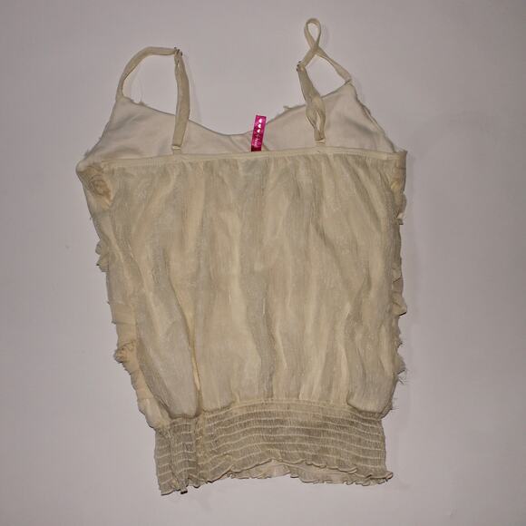 Y2K Heart Soul Cream Double Lined Scrunched Top With Roses Size M - Picture 2 of 5